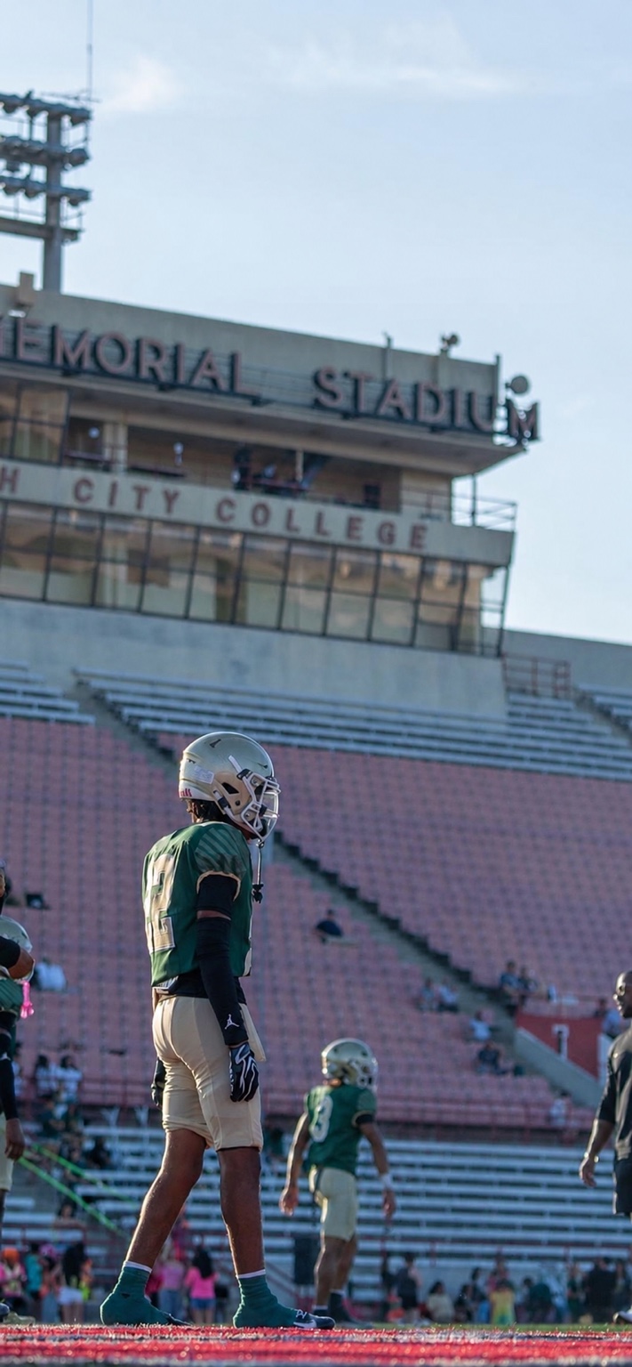 Ezra Rane Woodard on the field at Veterans Memorial Stadium in Long Beach