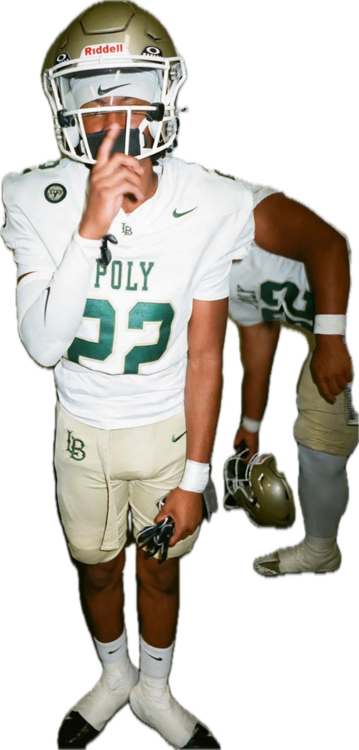 Ezra Rane Woodard wearing the Long Beach Poly number 22 uniform